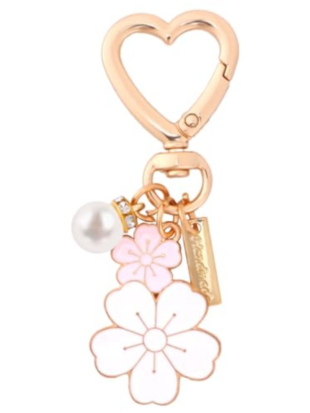 Imitation Pearl Floral Charm Keychain Zinc Alloy Heart Keyring Bag Purse